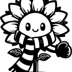 6 niedliche Sonnenblumen SVG mit Schal und Handschuhen - 6 Winter Flower Cut File für Cricut & Silhouette - gemütliche saisonale Clipart