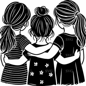 Drei Schwestern SVG Schnittdatei, 4 Mädchen umarmt Silhouette, Familie und Freundschaft digitale Kunst für DIY Handwerk