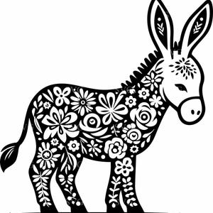 Esel SVG - 4 aufwendige Esel Cut-Datei mit Blumenmustern für Cricut, Silhouette, Bauernhaus Dekor