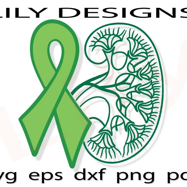 Green ribbon kidney disease svg organ donor world kidney day transplant donation awareness mental health dialysis technician medical nursing