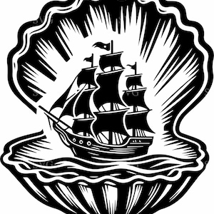5 voilier SVG, 5 silhouette aventure océan nautique, navire en vecteur de coquillage, Cricut Maritime Travel Design