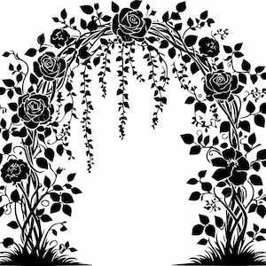 5 arcos de hiedra y rosas SVG – 5 archivos de corte de cenador floral – Arte vectorial de puerta de jardín para decoración de bodas y manualidades para el hogar