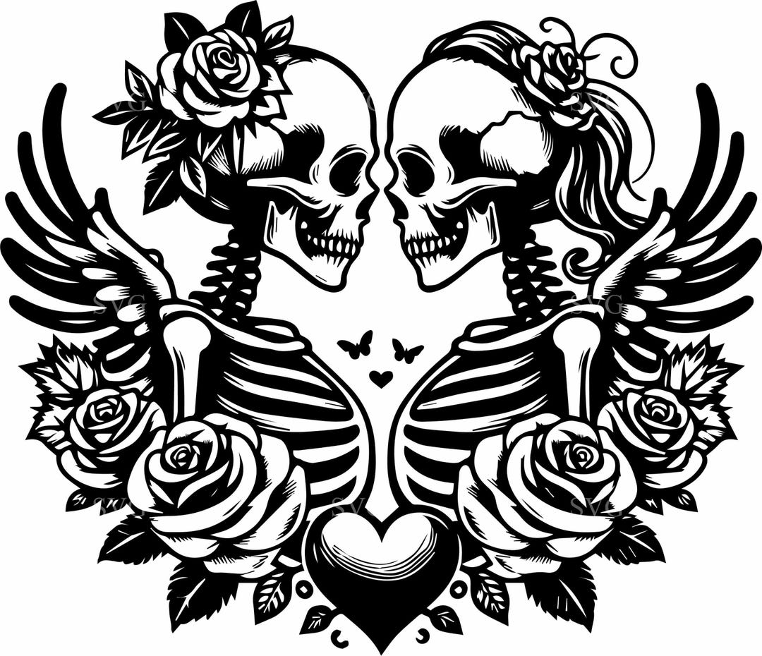 10 Skeleton Lovers SVG – Gothic Couple With Roses Cut File for Cricut ...