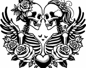 10 Skeleton Lovers SVG – gothic couple with roses cut file for Cricut and Silhouette, Halloween wedding clipart spooky romantic skull design