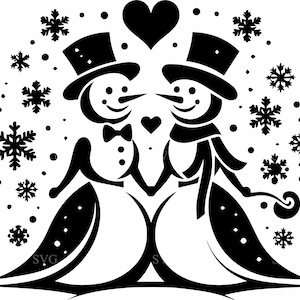4 Wedding Clipart – 4 Snowman Bride and Groom PNG – Winter Marriage Scene for Invitations, Cards, Sublimation, Craft Projects