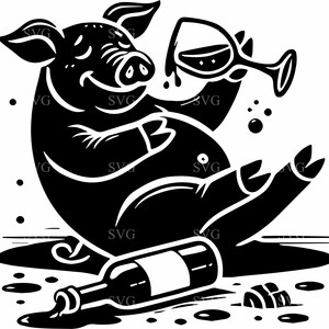 SVG drôle de cochon de vin - 4 dessins de dessin animé de cochon ivre pour Cricut et Silhouette