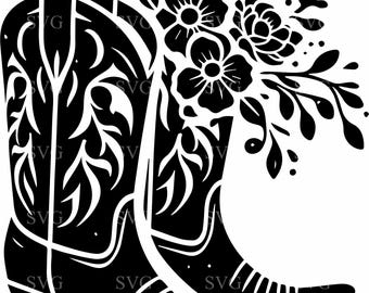 4 Floral Cowboy Boots SVG – Daisy Western Cut File (Digital Download)