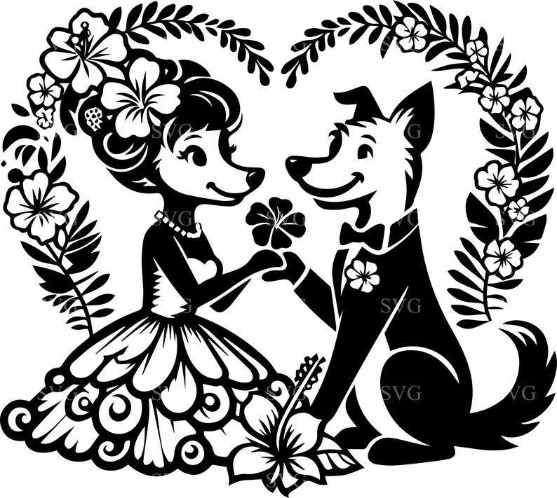 4 Dog Wedding Couple SVG – Bride and Groom Clipart, Floral Accents - Etsy