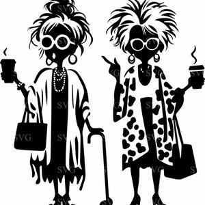 8 Coffee Ladies SVG Cut File, Clipart de silhueta de mulheres confiantes com óculos de sol e bolsas, vetor para Cricut Crafts