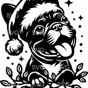 8 Weihnachten Bulldogge SVG, 8 süße französische Bulldogge mit Weihnachtslichtern Schnittdatei, Weihnachtsmütze Bulldogge Clipart für Cricut