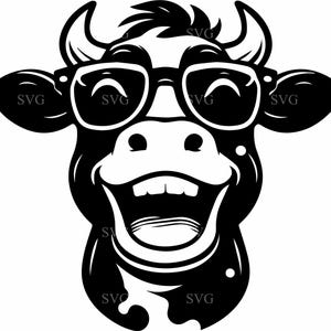 4 lustige Kuh SVG 4 Schnittdatei - Kuh mit Sonnenbrille Clipart - niedliche Bauernhof Tier Silhouette für Cricut