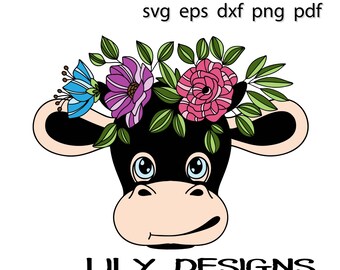 Cute Cow With Flowers Head SVG File Cow With Flowers Face Vector Images ...