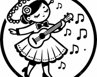 6 Mariachi svg Girl Cut File - Sweet Sombrero Guitar Design - Mexican Music Craft