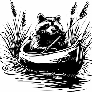 Procione in canoa SVG 4 Cut File - Adorabile design di silhouette di animali - Arte della natura stravagante per l'artigianato