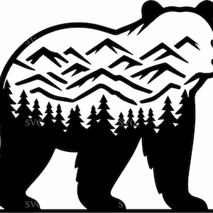 7 Mountain Bear SVG Cut File, 7 Wilderness Wildlife Silhouette, Adventure Nature Bear Clipart for Cricut and Laser Cutting