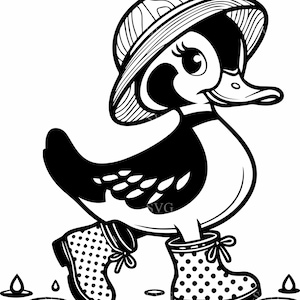 8 Patos de Bolinhas SVG - Arquivo de Corte de Animais com 8 Botas de Chuva - Clipart de Pato Fofo em Chapéu para Artesanato Cricut, Camisetas Infantis e Decoração de Primavera
