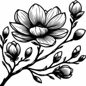 5 Magnolie SVG 5 Schnitt-Datei | Elegante Blumen Silhouette für Cricut | Blühender Zweig Design für Vinyl und Laserschneiden