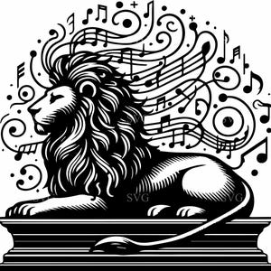 7 Leone musicale SVG – 7 File di taglio maestoso del leone con note – Design Cricut per decorazioni potenti, tatuaggi e creazioni con spirito musicale
