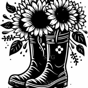 8 Girasoli con Stivali SVG – 8 File di taglio rustico floreale per Cricut e Silhouette – Clipart per decorazioni da giardino in stile country