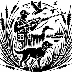 Entenjagd Szene SVG 6 Schnittdatei - Jäger, Hund und Wildtier Silhouette - Outdoor Cricut Craft Design
