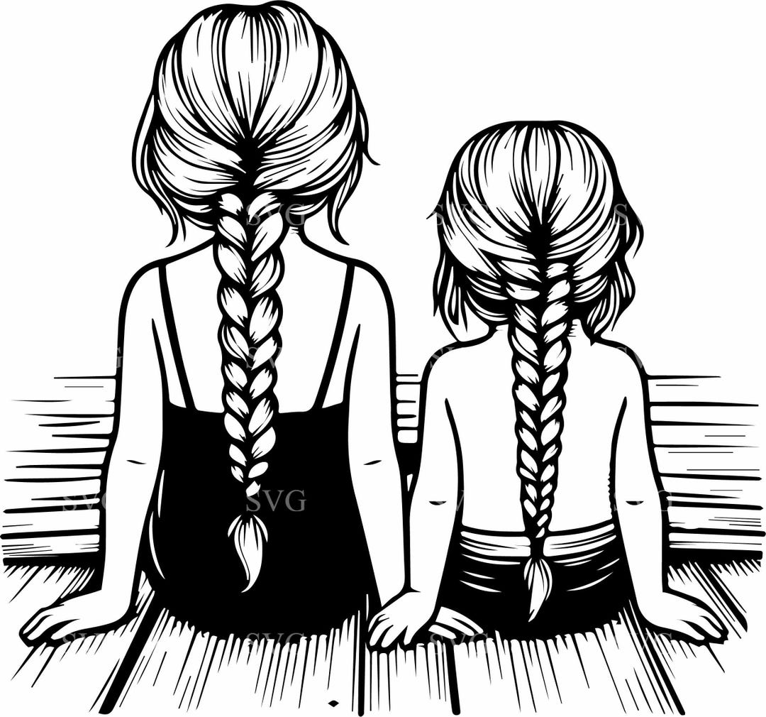 Braided Friends SVG 4 Cut File Girls Sitting on Dock With Braids Cute ...