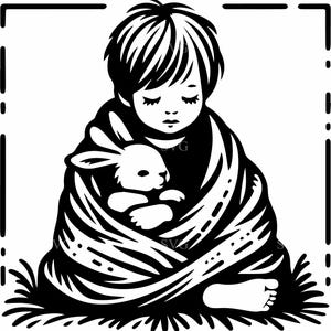 5 Junge Häschen SVG-Schnittdatei - 5 Kind mit Kaninchen Clipart für Kinderzimmer Basteln - süßes Tier digitale Kunst