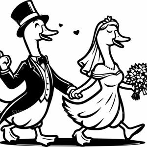 6 Oie de mariage SVG - 6 Clipart de canard des mariés, couple d'animaux drôle PNG, vecteur de mariage à la ferme pour Cricut & Sublimation