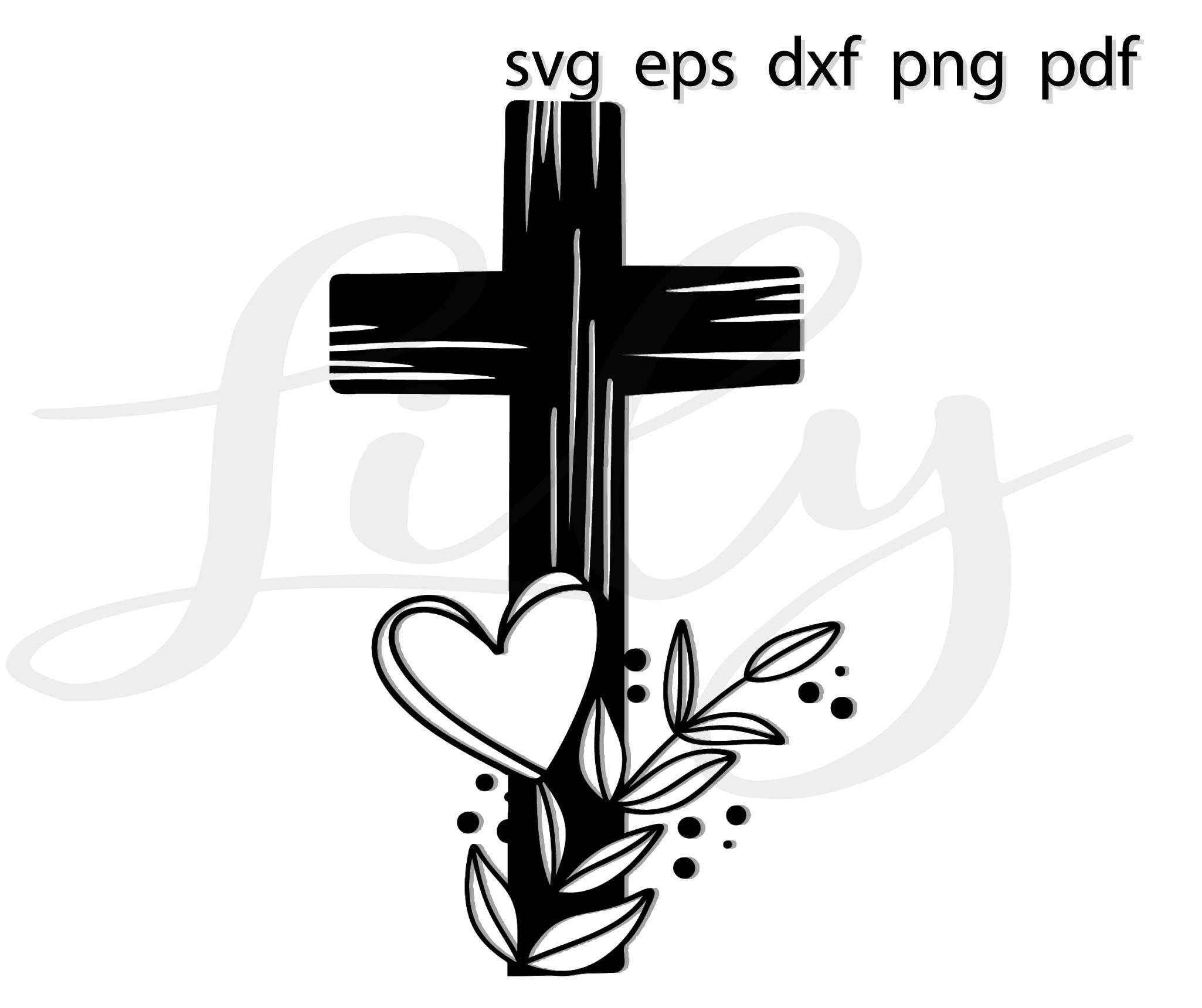 Cross heart svg memorial cross svg cross flowers svg png | Etsy