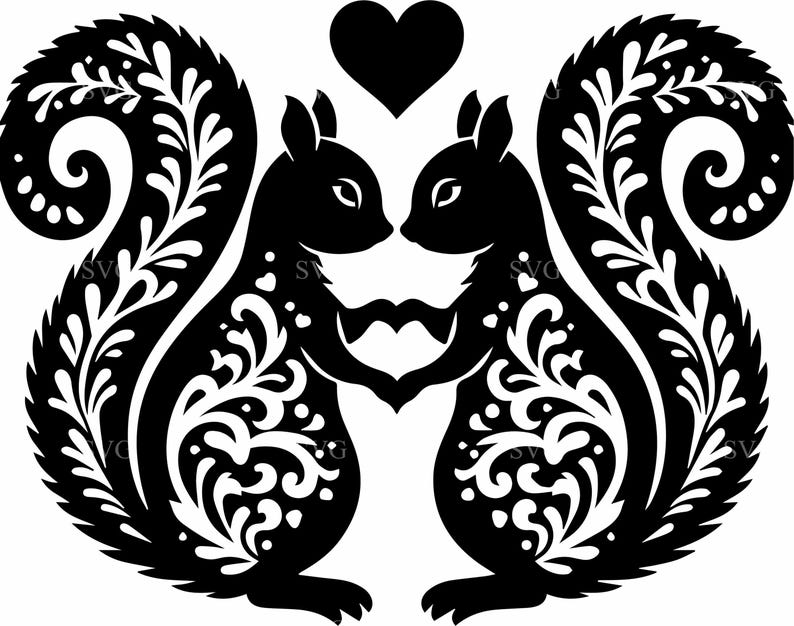 Squirrel Body Pattern 8 Squirrel Heart SVG – Woodland Animal Pair Cut File Romantic Clipart ...