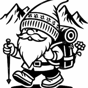 5 Gnomos de caminhada SVG, 5 silhuetas de campistas de aventura, clipart de explorador de montanha, arquivo de corte digital para Cricut e sublimação