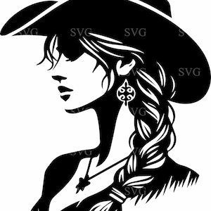 4 Cow-girl SVG, 4 silhouette de femme occidentale, fille de la campagne rustique fichier de coupe pour Cricut & découpe laser