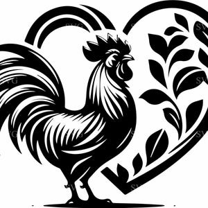 4 arquivos de corte SVG Rooster com coração e folhas, perfeitos para Cricut e Silhouette, decoração de animais de fazenda