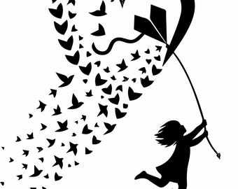 4 Heart Kite SVG – Girl Silhouette Cut File, Spring Decor (Digital File)