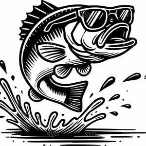 Poisson frais SVG 4 couper fichier - poisson sauteur portant des lunettes de soleil avec éclaboussures - pêche amusante SVG pour Cricut & Silhouette