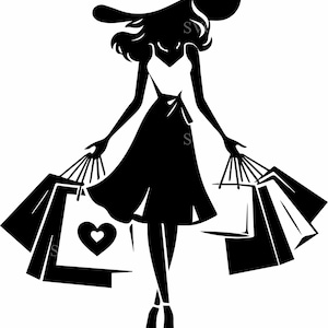 7 Fashion shopping lady SVG – 7 Elegant woman with bags cut file – Stylish shopper silhouette clipart for fashion crafts and decor
