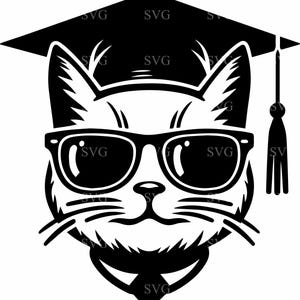 Cool Graduation Cat SVG, 4 zabawne pliki Grad Cap Cut, Clipart z ostatniego roku, Klasa 2025 do pobrania cyfrowego, Projekt laserowo cięty dla absolwentów