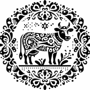 6 file di taglio SVG di mucca popolare - 6 disegni di animali in stile scandinavo floreale per Cricut e Silhouette - Decorazioni artigianali per fattoria