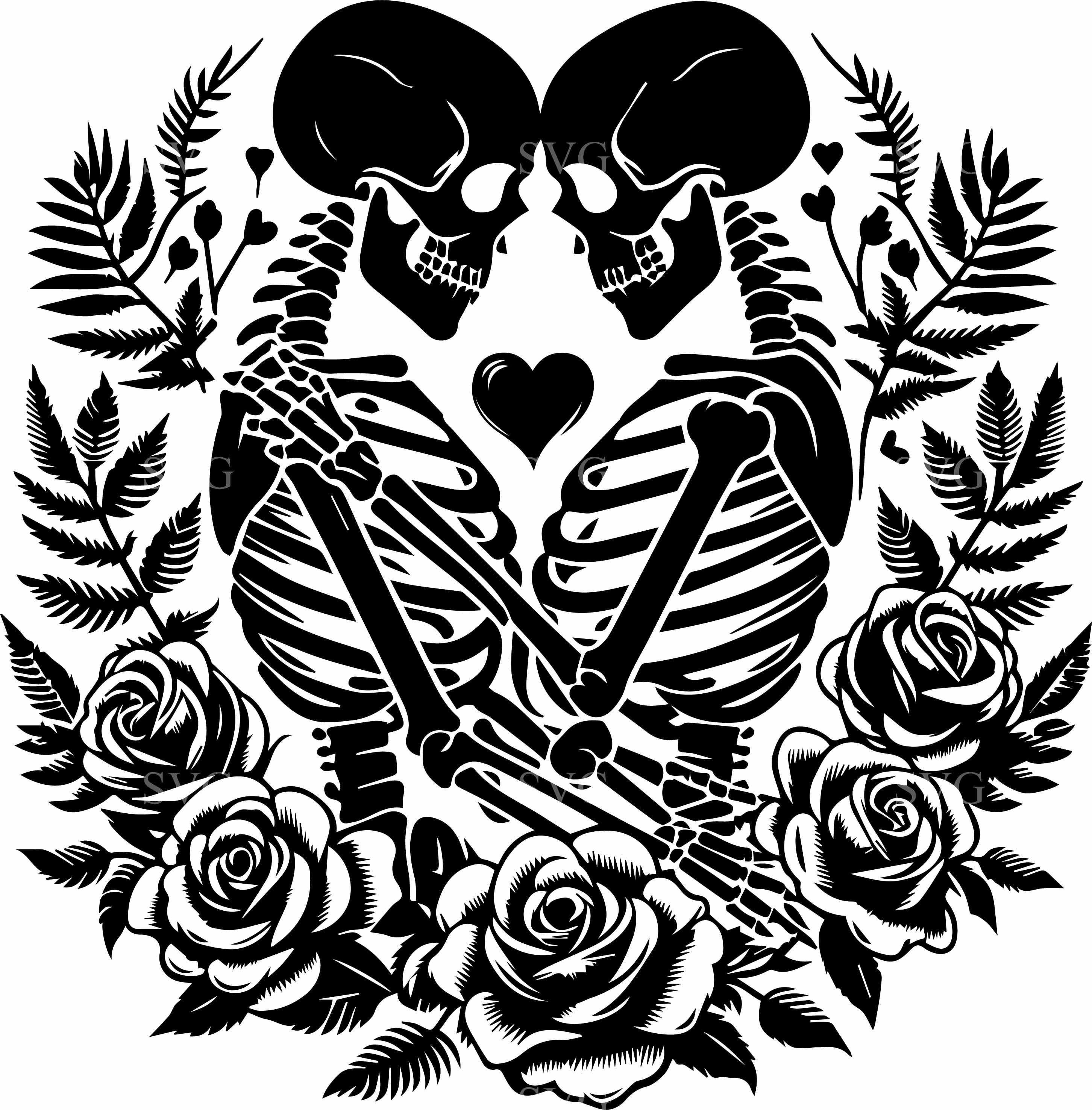 10 Skeleton Lovers SVG – Gothic Couple With Roses Cut File for Cricut ...