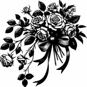 4 Vintage floral bouquet – 4 Rose flower SVG cut file with ribbon – Elegant clipart for Cricut wedding crafts, cards, decor
