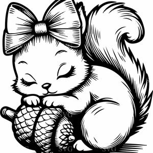 Scoiattolo addormentato con ghianda SVG / 4 simpatici animali del bosco file di taglio / Whimsical Forest Vector Art