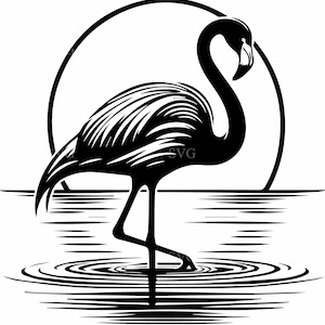 3 Flamingo SVG – 3 Elegant bird in water cut file – Tropical wildlife silhouette clipart for summer crafts and decor