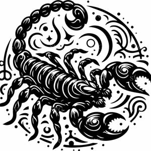 Arquivo de corte SVG 4 detalhado de escorpião com redemoinhos e estrelas, perfeito para Cricut e Silhouette, design de símbolo do zodíaco
