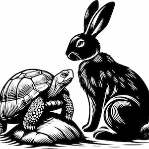 5 Schildkröte und Kaninchen SVG, 5 Classic Fable Silhouette, Schildkröte und Hase Vektor, Cricut Inspirational Animal Design