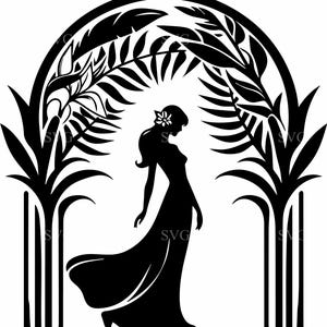 4 Dame déco SVG, 4 femme élégante dans un fichier de coupe de cadre en arche, des cliparts Silhouette vintage pour les travaux manuels Cricut, laser et vinyle