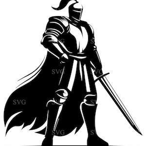 3 Warrior outline clipart – Standing knight SVG – Medieval armor design for t-shirts, decals or fantasy silhouette crafts
