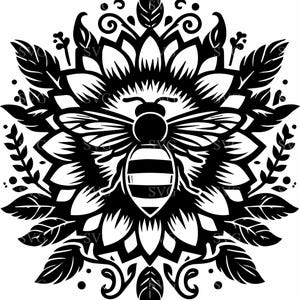 5 Mandala abeille et tournesol SVG, fichier de coupe abeille floral complexe, conception insecte inspirée de la nature pour Cricut et Silhouette