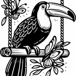 7 Toucan with butterfly SVG – 7 Exotic bird cut file – Tropical jungle silhouette clipart for crafts, decor and t-shirts