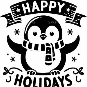 6 file di taglio SVG con pinguino per le feste - Silhouette di pinguino invernale carina - Design di auguri natalizi per Cricut