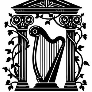 7 harpe ancienne SVG - 7 colonnes grecques couper fichier - conception Cricut pour la décoration de la mythologie, l'art de la musique classique, le tatouage et l'artisanat vintage