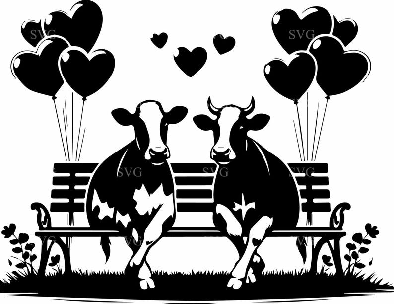 4 Valentine Bench Design – Cow Couple SVG Cut File With Heart and ...